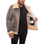 Miles Shearling Aviator Jacket // Distressed Gray + Beige Curly Wool (X-Small)