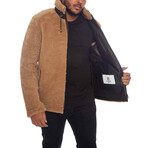 Roman Sheepskin Casual Jacket // Silky Black + Ginger Curly Wool (Small)