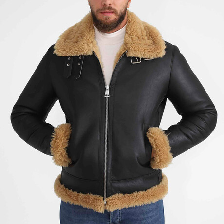 Shearling Aviator Jacket // Silky Brown + Ginger Curly Wool (Small)
