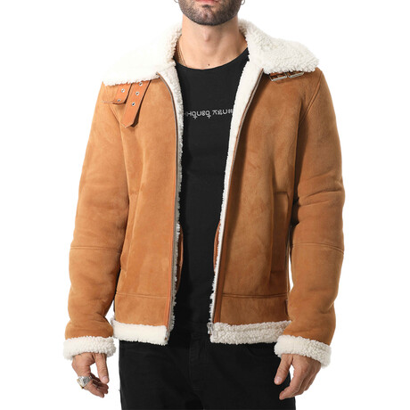 Shearling Aviator Jacket // Whiskey Suede + White Curly Wool (X-Small)