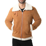 Nathaniel Shearling Aviator Jacket // Whiskey Suede + White Curly Wool (X-Small)