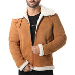 Nathaniel Shearling Aviator Jacket // Whiskey Suede + White Curly Wool (X-Small)