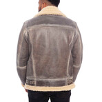 Miles Shearling Aviator Jacket // Distressed Gray + Beige Curly Wool (X-Small)