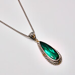 Bali Silver + 18K Gold + Lab Emerald Doublet Cable Pattern Pendant