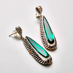 Bali Silver + 18K Gold + Lab Emerald Doublet Cable Pattern Earrings