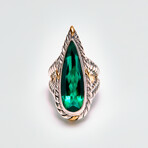 Bali Silver + 18K + Gold + Lab Emerald Doublet Cable Pattern Ring (6)