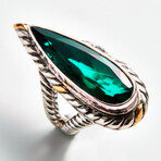 Bali Silver + 18K + Gold + Lab Emerald Doublet Cable Pattern Ring (6)