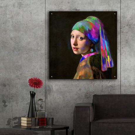Colorful Girl with A Pearl Earring (12"H x 12"W x 0.13"D)