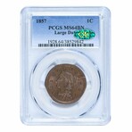1857 Braided Hair Large Cent // PCGS Certified MS64BN Large Date CAC // Wood Presentation Box
