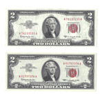 $2 Small Size Legal Tender Notes // Set of 2 // 1953 & 1963 // Uncirculated // Deluxe Collector's Pouch