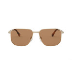 Persol // Men's Modern New Angles Rectangular Metal Sunglasses // Gold + Brown