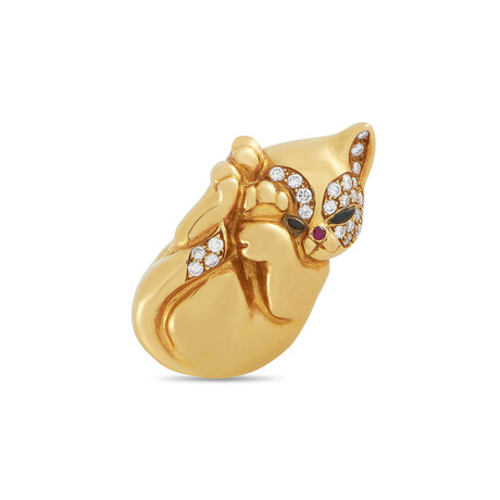 Van Cleef & Arpels // 18K Yellow Gold Diamond + Sapphire Cat Brooch // Estate