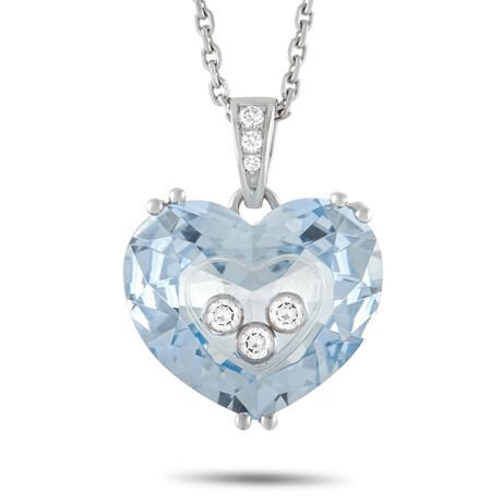 Chopard // Happy Diamond 18K White Gold Diamond + Blue Heart Crystal Pendant Necklace // 16" // Estate