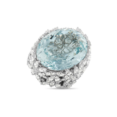 Pasquale Bruni // 18K White Gold + Diamond + Aquamarine Ring // Ring Size 6 // Estate