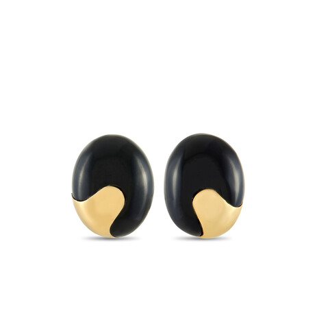 Tiffany & Co. // 18K Yellow Gold + Black Jade Clip-On Earrings // Estate