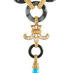 Lagos // 18K Yellow Gold + Black Ceramic + Diamond + Turquoise Pendant Necklace // 16" // Estate