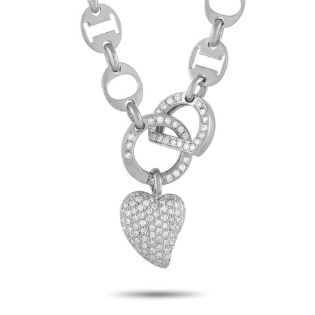 Christian Dior // 18K White Gold Diamond Heart Necklace // 15" // Estate