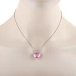 Chopard // Happy Diamond 18K White Gold Diamond + Pink Heart Crystal Pendant Necklace // 16" // Estate