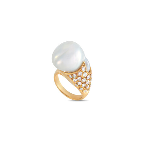 Tasaki // 18K Yellow Gold Diamond + Pearl Ring // Ring Size 5 // Estate