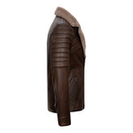 Quilted Arms & Chest Plush Collar Jacket // Brown (3XL)