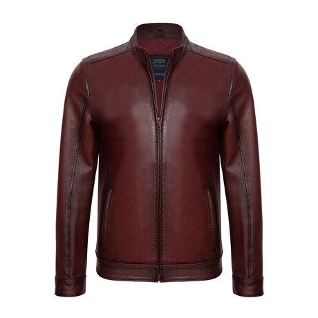 Racer Leather Jacket // Burgundy (XL)