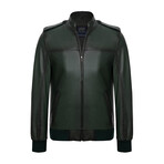 Mock Neck Seams Detail Casual Leather Jacket // Green (2XL)