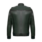 Mock Neck Seams Detail Casual Leather Jacket // Green (M)