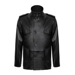 Mock Neck Button Up Jacket // Black (L)