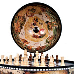 Globe Chess Holder + Dark Wood Base