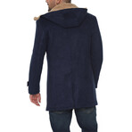 Mock Neck Plush Detail Overcoat // Dark Blue + Beige (S)