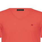 Side Logo V-Neck T-Shirt // Red (3XL)