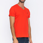 Side Logo V-Neck T-Shirt // Red (M)