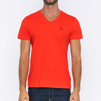 Side Logo V-Neck T-Shirt // Red (M)