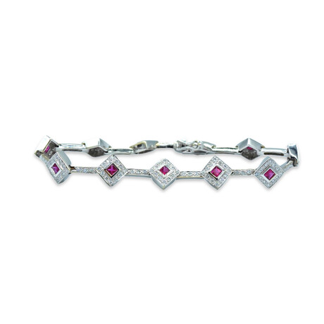 Estate // 18K White Gold Diamond + Ruby Bracelet // 7" // Pre-Owned