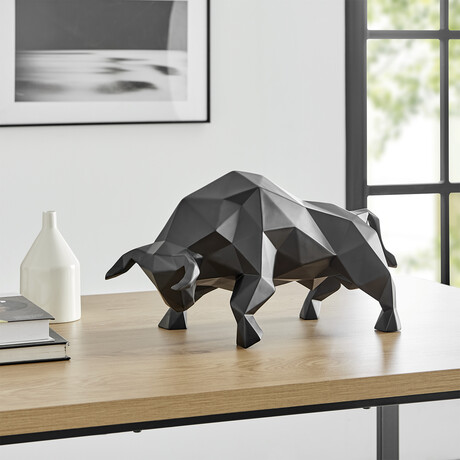 Geometric Bull Sculpture // Matte Black