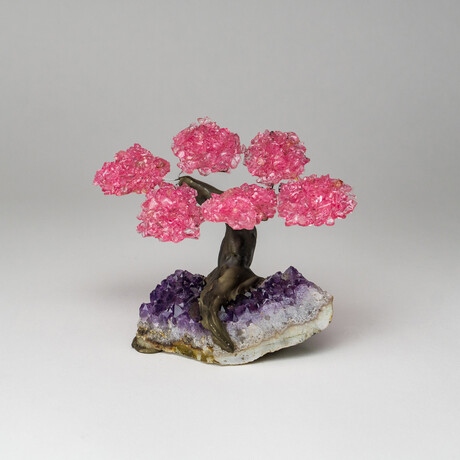 The Love Tree // Genuine Rose Quartz Clustered Gemstone Tree + Amethyst Matrix // Small