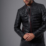 Beckett Leather Jacket // Black + Claret Red (L)