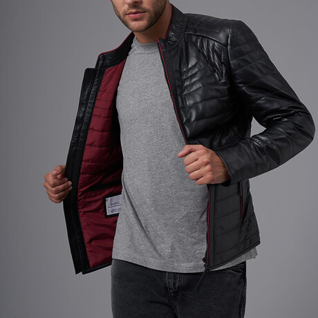 Beckett Leather Jacket // Black + Claret Red (S)