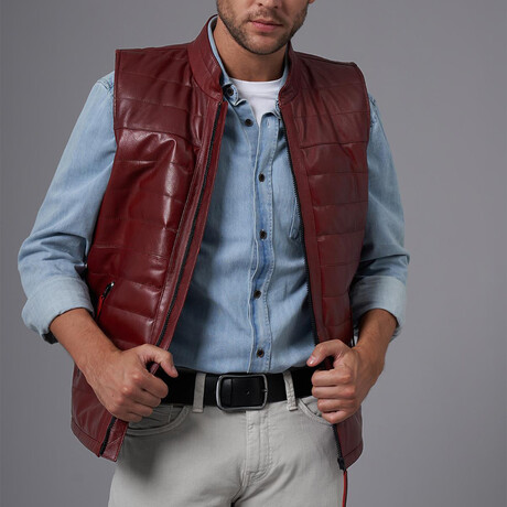 Ethan Leather Vest // Claret Red (S)