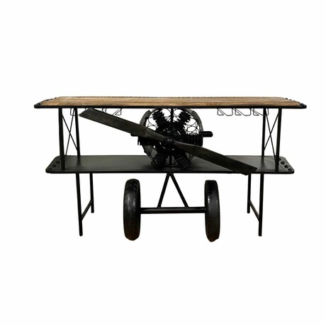 Black Metal Mango Wood Aeroplane Bar Counter