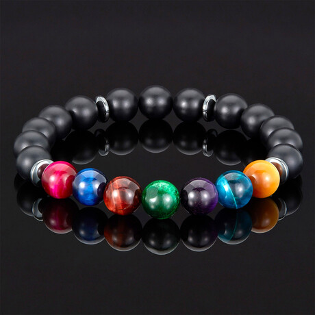 Crucible // Tiger Eye + Matte Onyx Bead Stretch Bracelet // Multicolor // Large