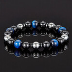 Tiger Eye + Shiny Onyx + Magnetic Hematite Bracelet // Blue + Black + Gray // 10mm