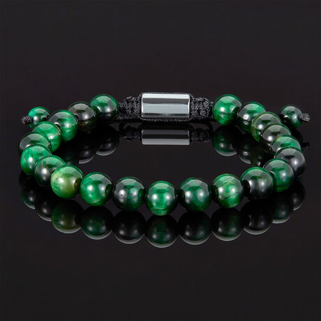 Tiger Eye Adjustable Cord Tie Bracelet // Green // 8mm