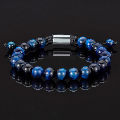 Tiger Eye Adjustable Cord Tie Bracelet // Blue // 8mm
