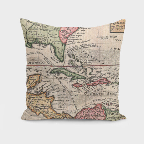 Vintage Map of The Americas (1732) (14"H x 14"W)