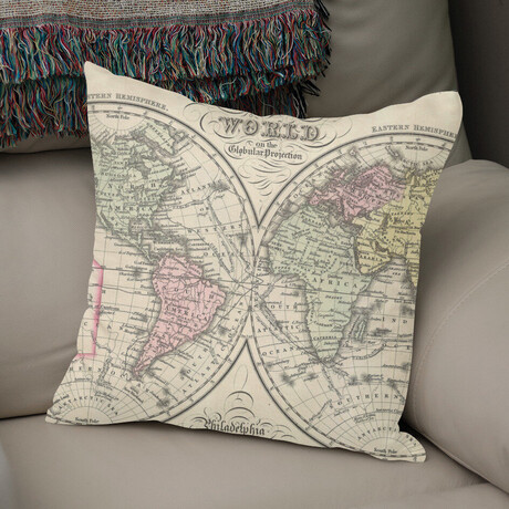 Vintage Map of The World (1856) (14"H x 14"W)