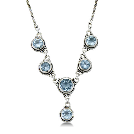 Sterling Silver + Blue Topaz Circle "Y" Necklace