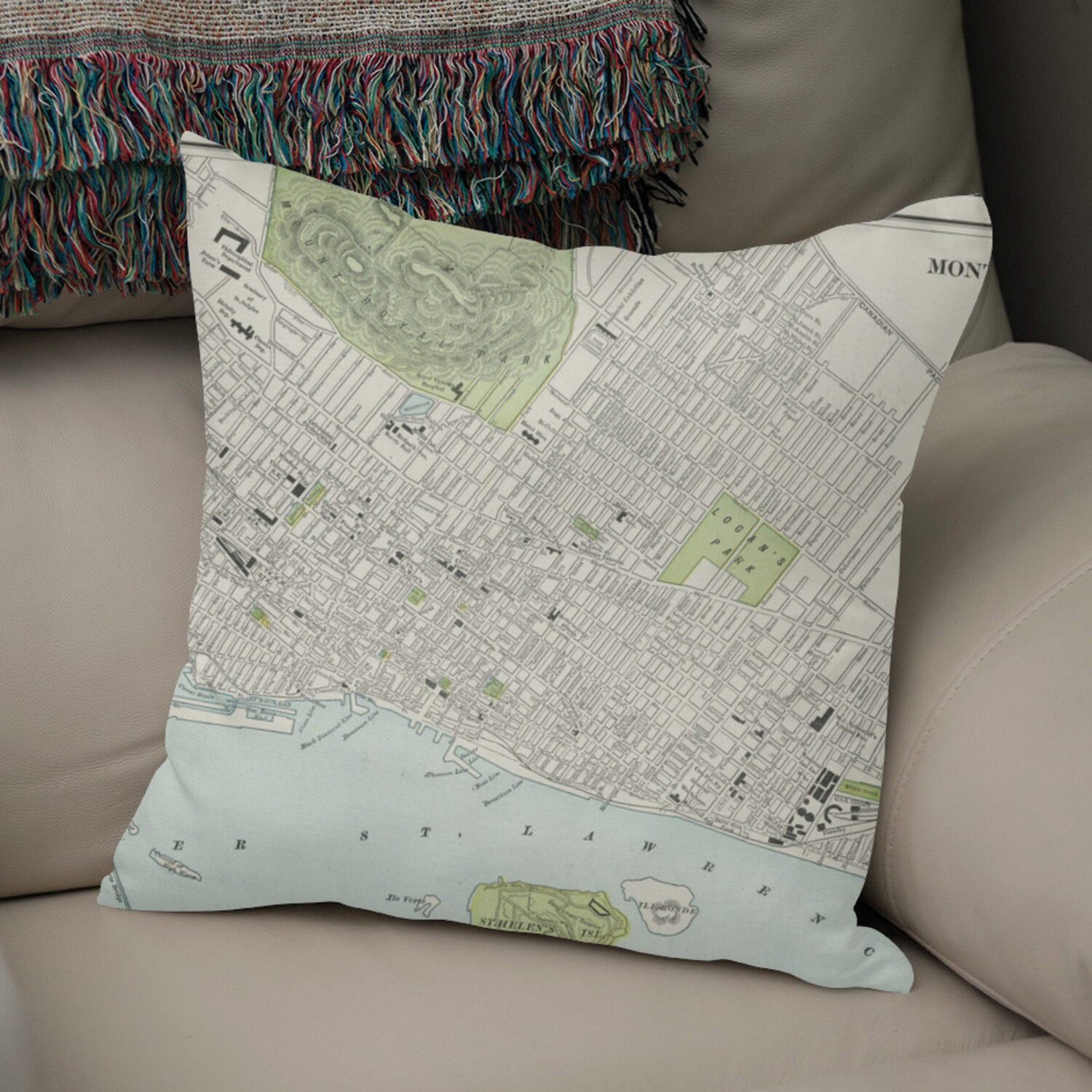 Vintage Map of Montreal Canada (1901) (14"H x 14"W) Decorative Throw Pillows Touch of Modern
