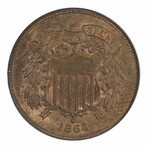 1864 Two Cent Piece // NGC Certified MS64BN // Wood Presentation Box