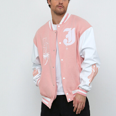 LA Bomber Jacket // Pink + White (S)